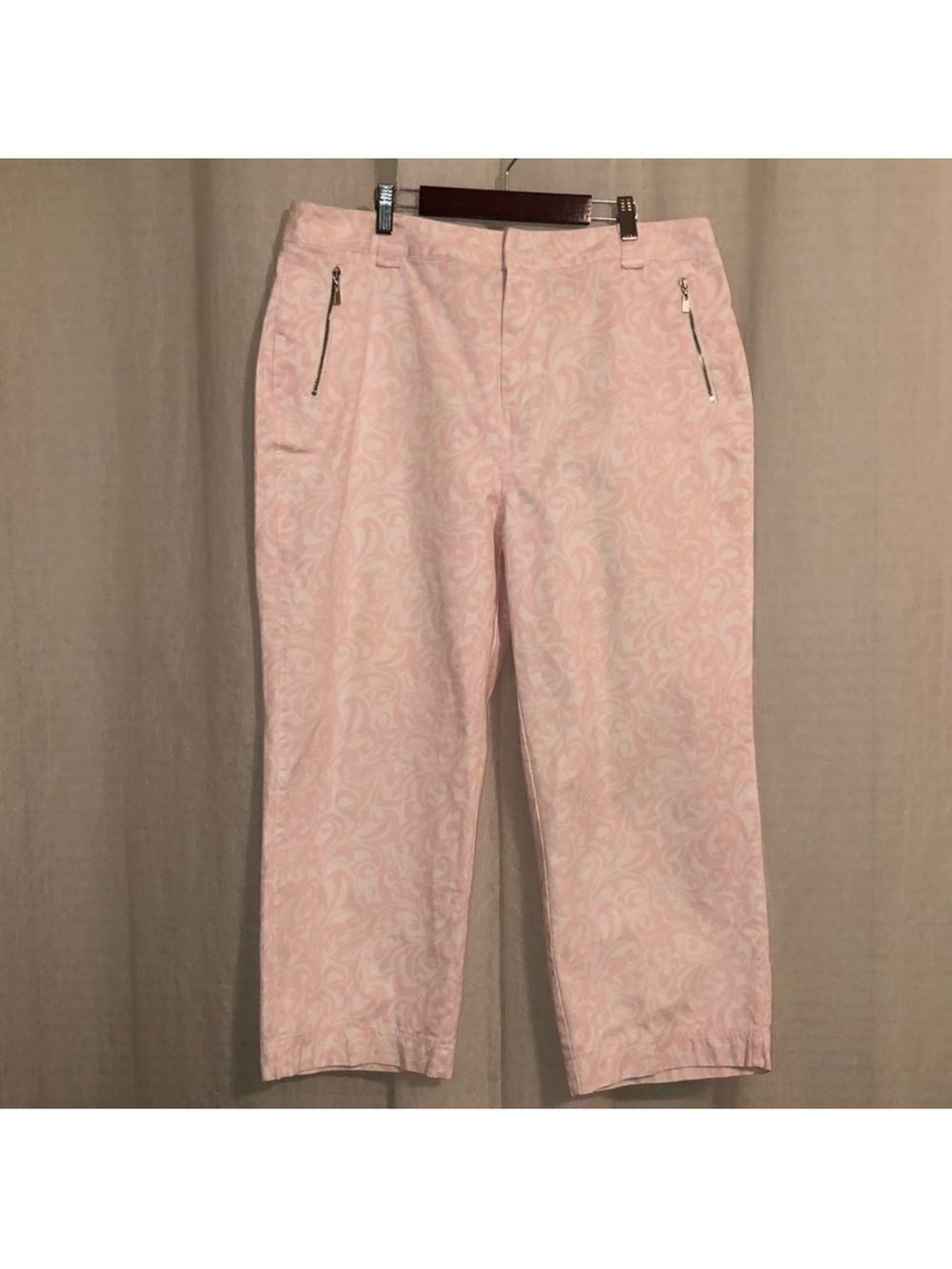 Kate Hill 16 Blush Pink White Cotton Capri Pants